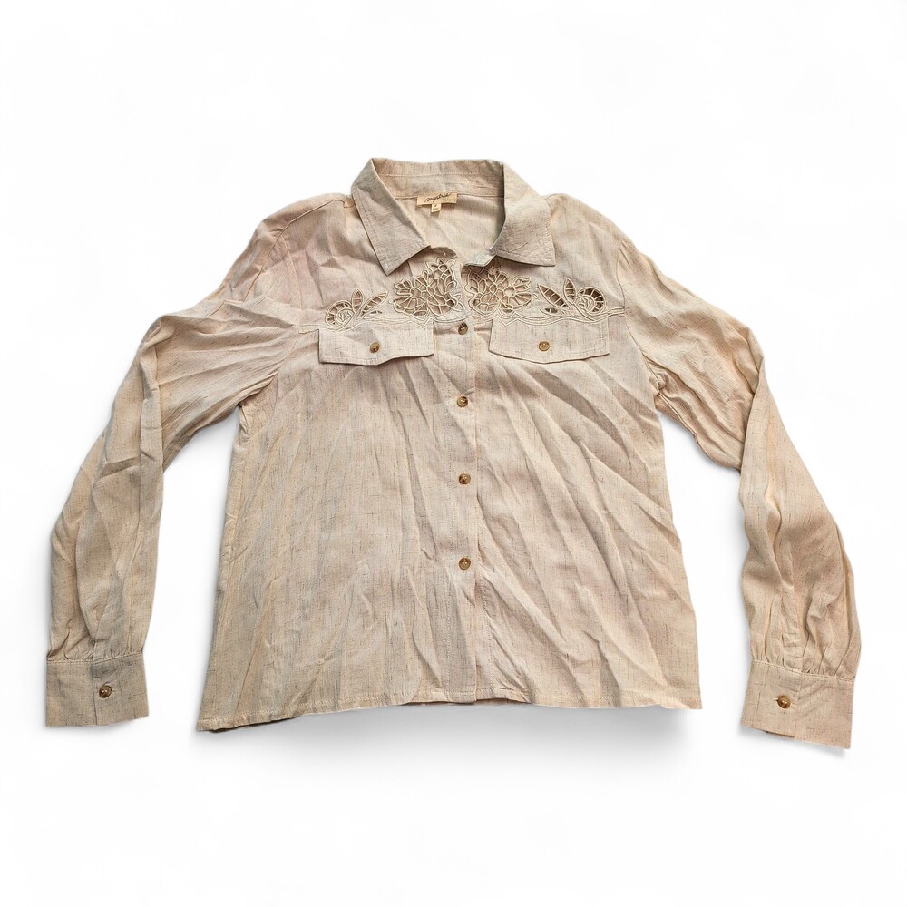 Mystree White Heathered‎ Embroidered Button-Down Shirt - S